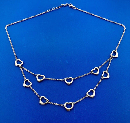 Sterling Silver 925 Heart Cutout Double Drop Sweet Heart Fashion Necklace