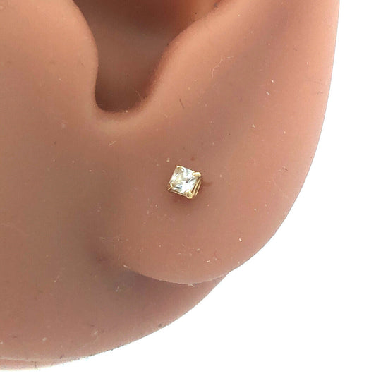 Gorgeous 14k Yellow Gold Sparkling Princess Cut CZ Stud Earrings Starter