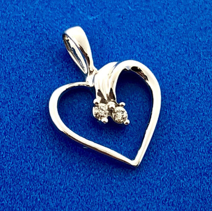 Designer TAJ 14K White Gold Diamond Modernistic Intertwined Heart Charm Pendant