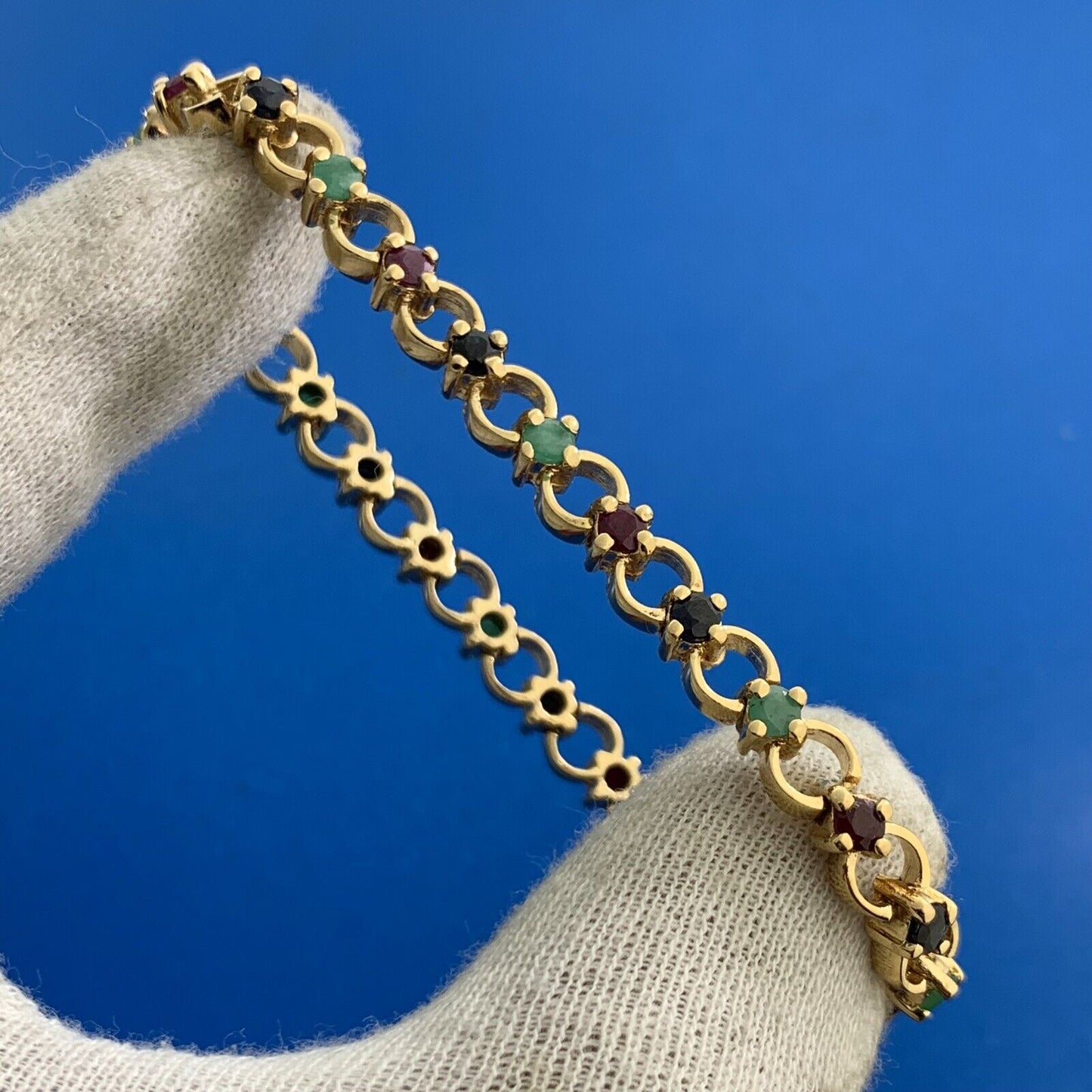 Designer 925 Sterling Silver Vermeil Sapphire Ruby Emerald Tennis Bracelet