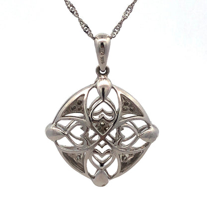 14K White Gold Diamond Filigree Cutout Bridal Pendant Anniversary Necklace