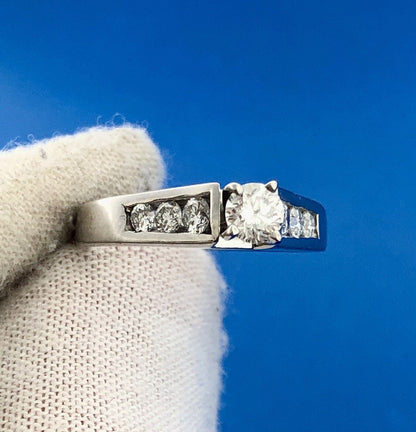 Estate Magic Glo 14K White Gold Diamond Solitaire w/Accents Engagement Ring