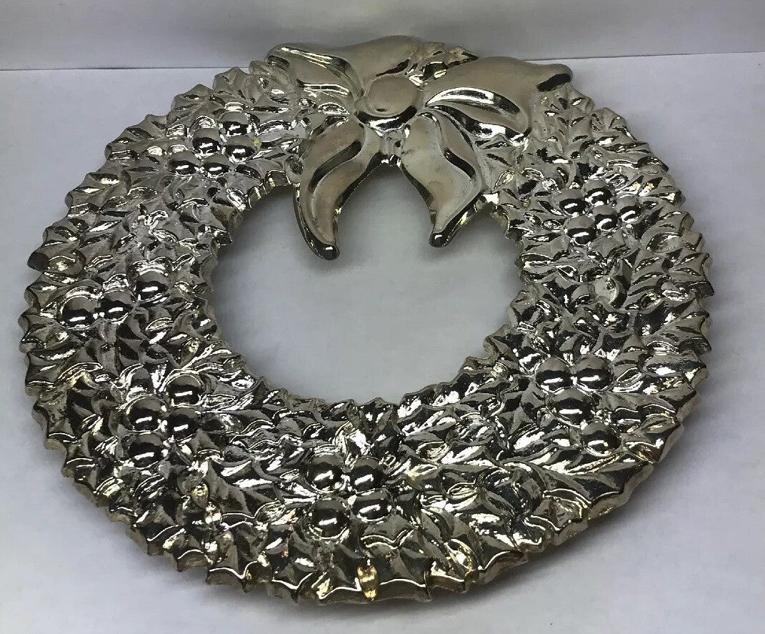 1982 Vintage Gorham Italy Silver Plated Brass Christmas Wreath Hot Cold Trivet