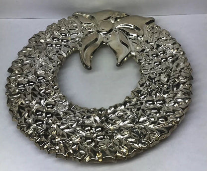 1982 Vintage Gorham Italy Silver Plated Brass Christmas Wreath Hot Cold Trivet