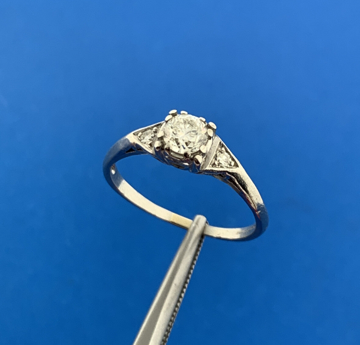 Vintage Platinum Round Diamond Solitaire With Accents Engagement Ring