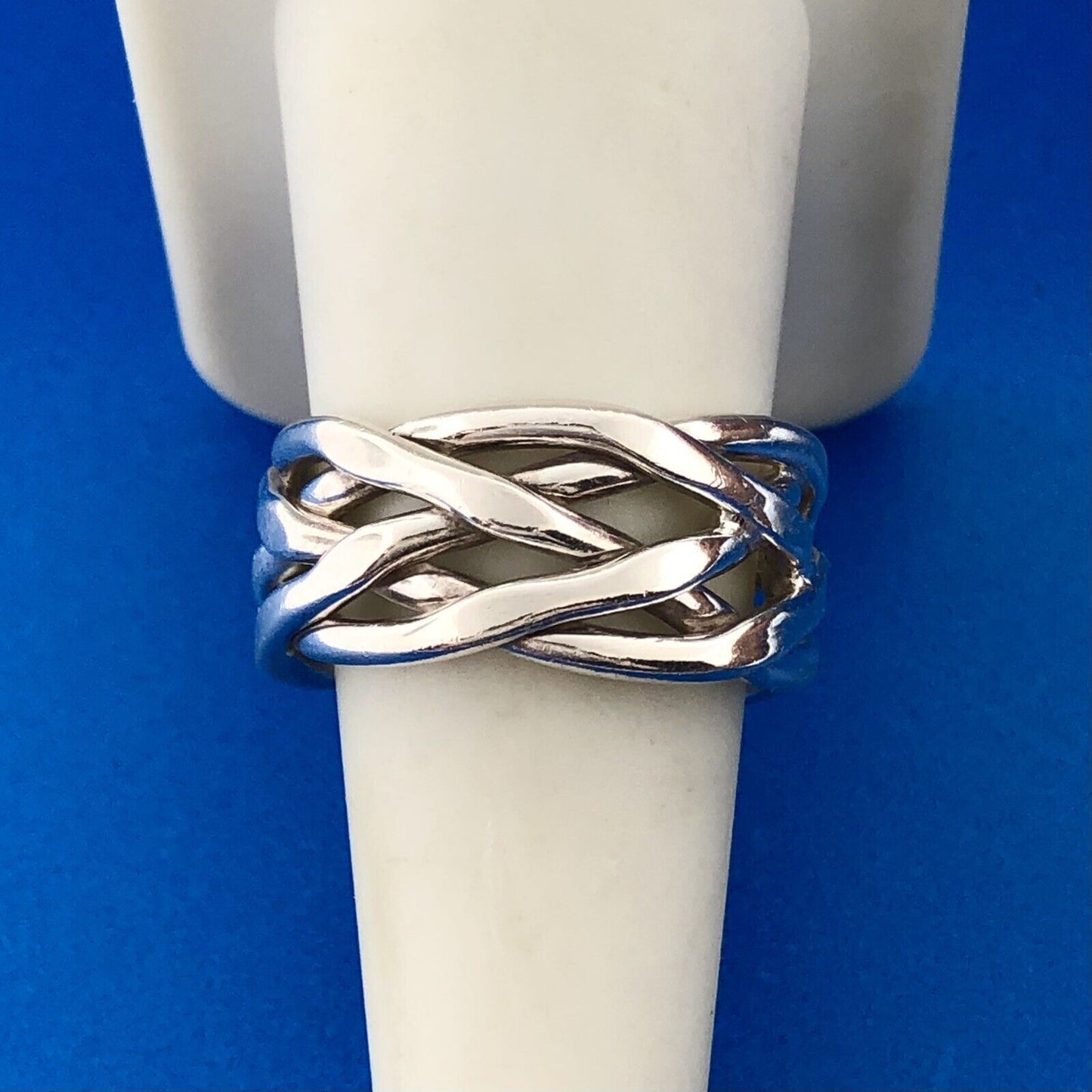Retro Mexico 925 Sterling Silver Woven Basket Weave Wide Cigar Band Ring