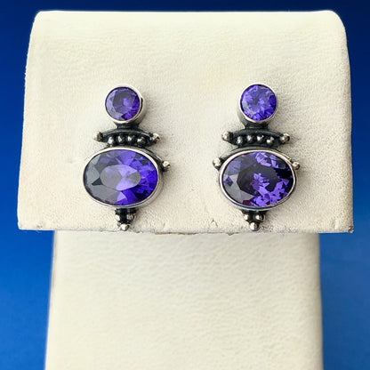 Designer 925 Sterling Silver Purple CZ Anniversary Stud Earrings