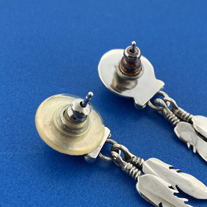 Stunning Sterling Silver 925 Circle Eagle Bird Feathers Stud Dangle Earrings