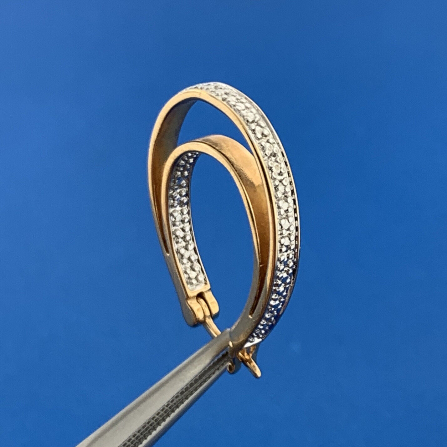 Designer Vermeil Sterling Silver 925 Round 4 Diamond Twin Oval Hoop Earrings