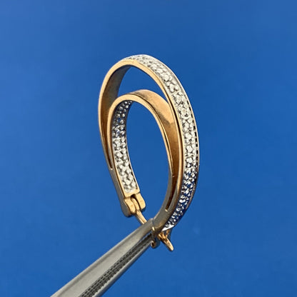 Designer Vermeil Sterling Silver 925 Round 4 Diamond Twin Oval Hoop Earrings