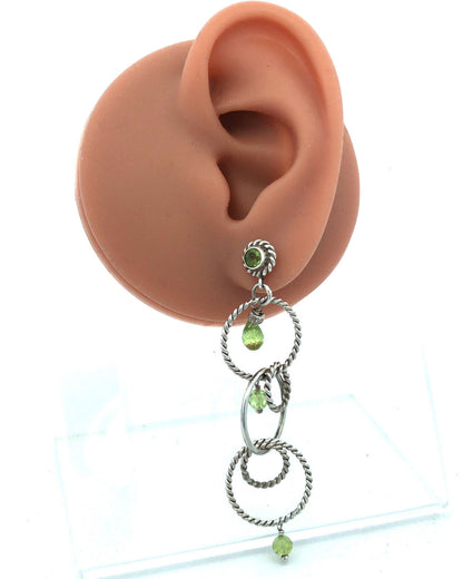 Designer 925 Sterling Silver Peridot Bead 5 Circle Drop Dangle Stud Earrings