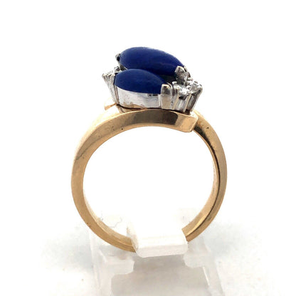 Gorgeous 14k Yellow Gold Cabochon Lapis Lazuli Diamond Bypass Ring Size 7.25