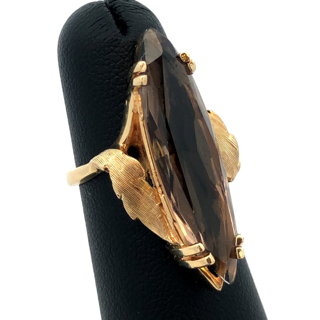 Vintage 14K Yellow Gold Marquise Quartz Statement Finger Cocktail Ring