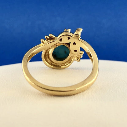 Vintage 14K Yellow Gold Diamond Turquoise Free Form Cocktail Ring
