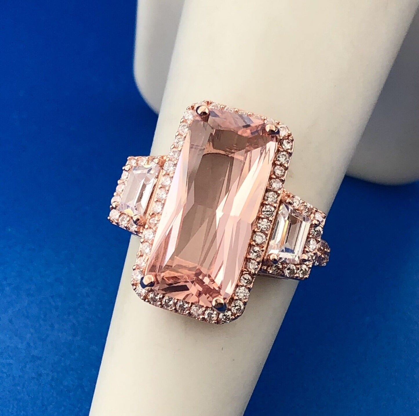 Dazzling Rose Toned 925 Sterling Silver Pink White Cubic Zirconia Statement Ring