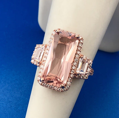Dazzling Rose Toned 925 Sterling Silver Pink White Cubic Zirconia Statement Ring