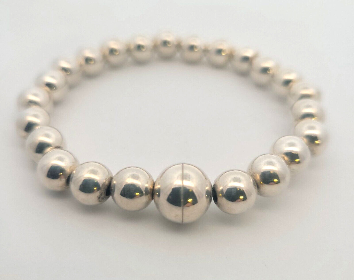Designer Milor Italy 925 Sterling Silver Ball Bead Link Magnetic Clasp Bracelet