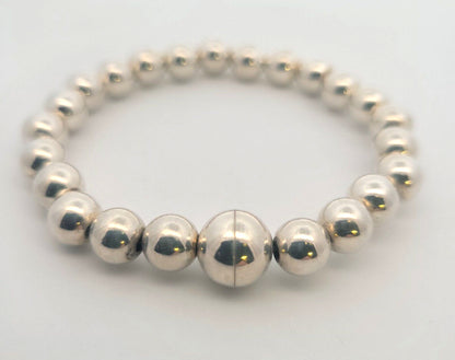 Designer Milor Italy 925 Sterling Silver Ball Bead Link Magnetic Clasp Bracelet