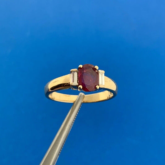 Designer 14K Yellow Gold Oval Ruby Diamond Accent July Birthday Anniversary Ring