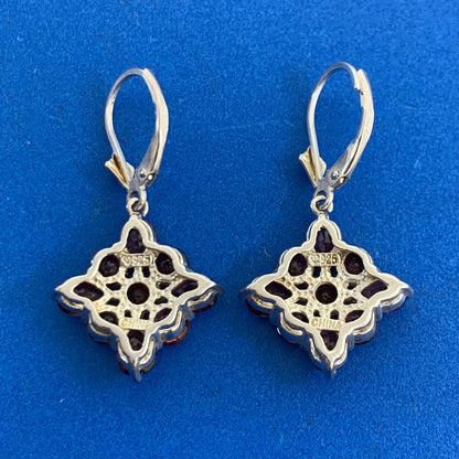 Designer 925 Sterling Silver Round & Pear Shaped Garnet Drop Leverback Earrings