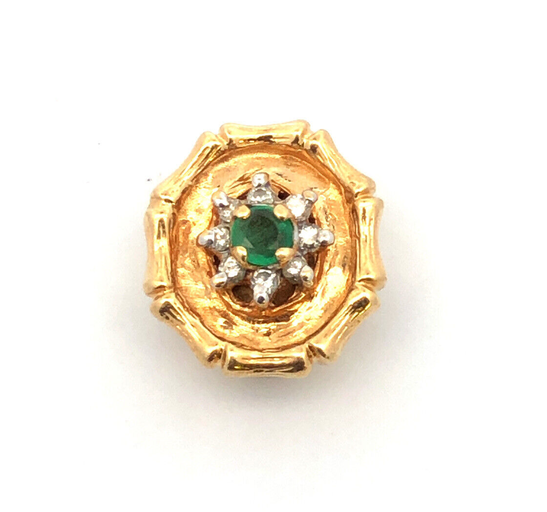 Designer KLCJI 14K Yellow Gold Emerald Diamond Oval Slide Bracelet Charm