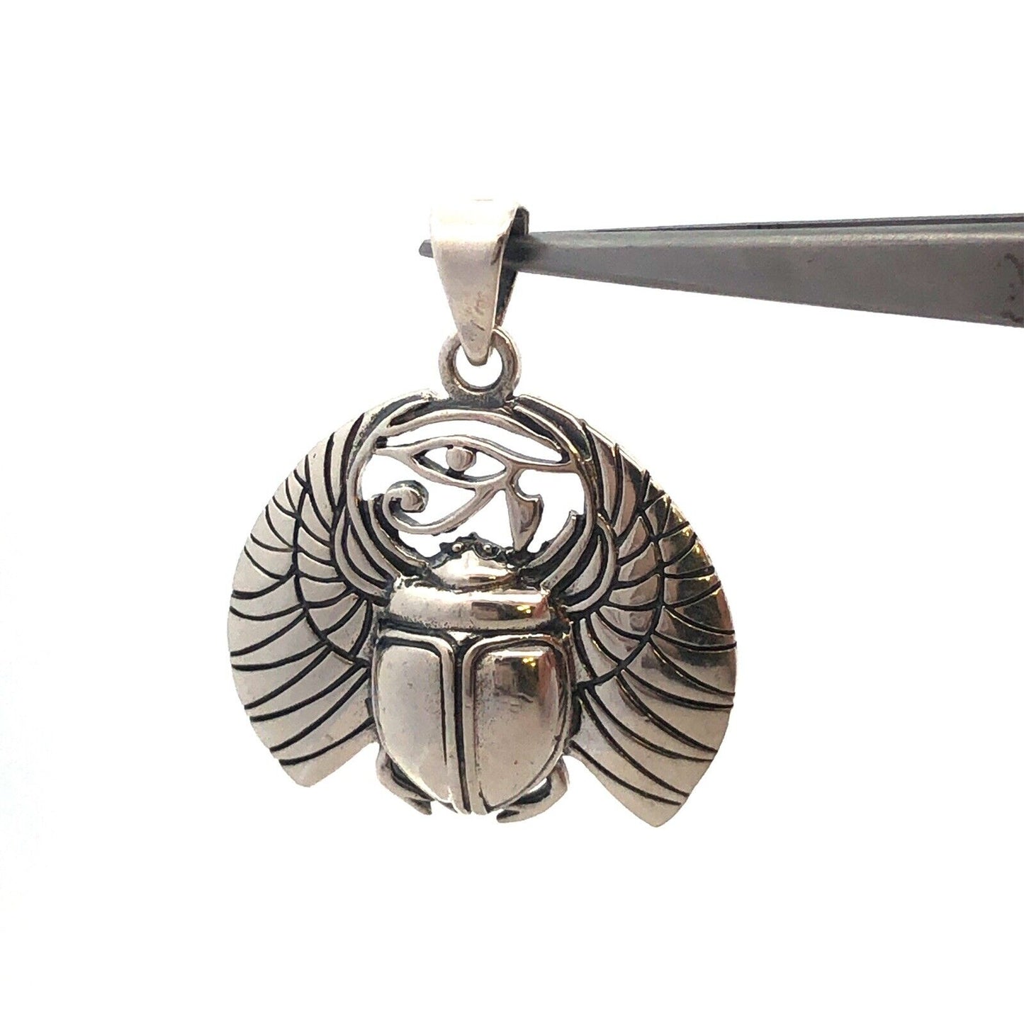 Estate 925 Sterling Silver Wings Of Isis Scarab Protection Amulet Pendant