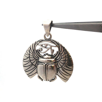 Estate 925 Sterling Silver Wings Of Isis Scarab Protection Amulet Pendant