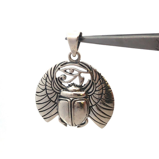 Estate 925 Sterling Silver Wings Of Isis Scarab Protection Amulet Pendant