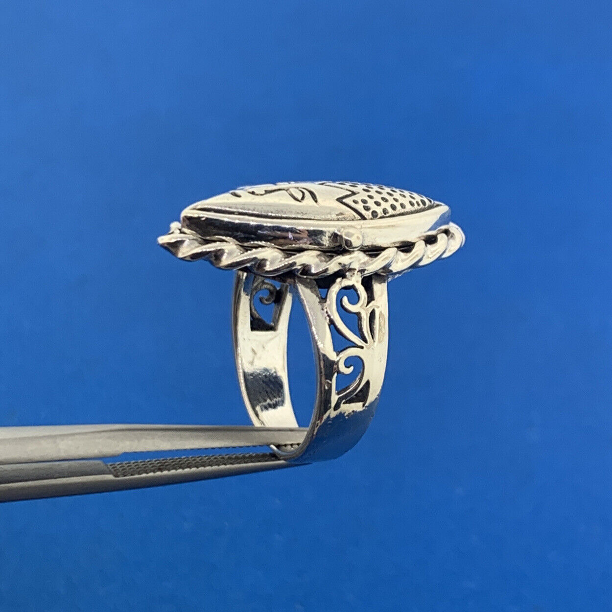 Native American Sterling Silver Poison Pill Secret Compartment Statement Ring