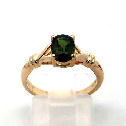 Designer 14K Yellow Gold Oval Green Tourmaline Solitaire  Anniversary Ring