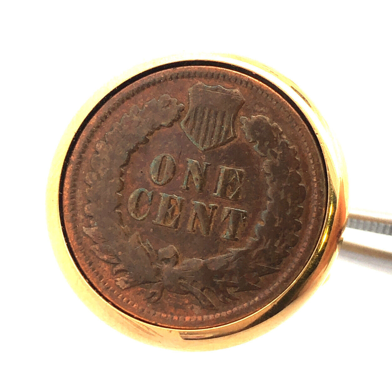 Retro Gold Tone Genuine Indian Head One Cent Penny Men's Round Tuxedo Cuff Links