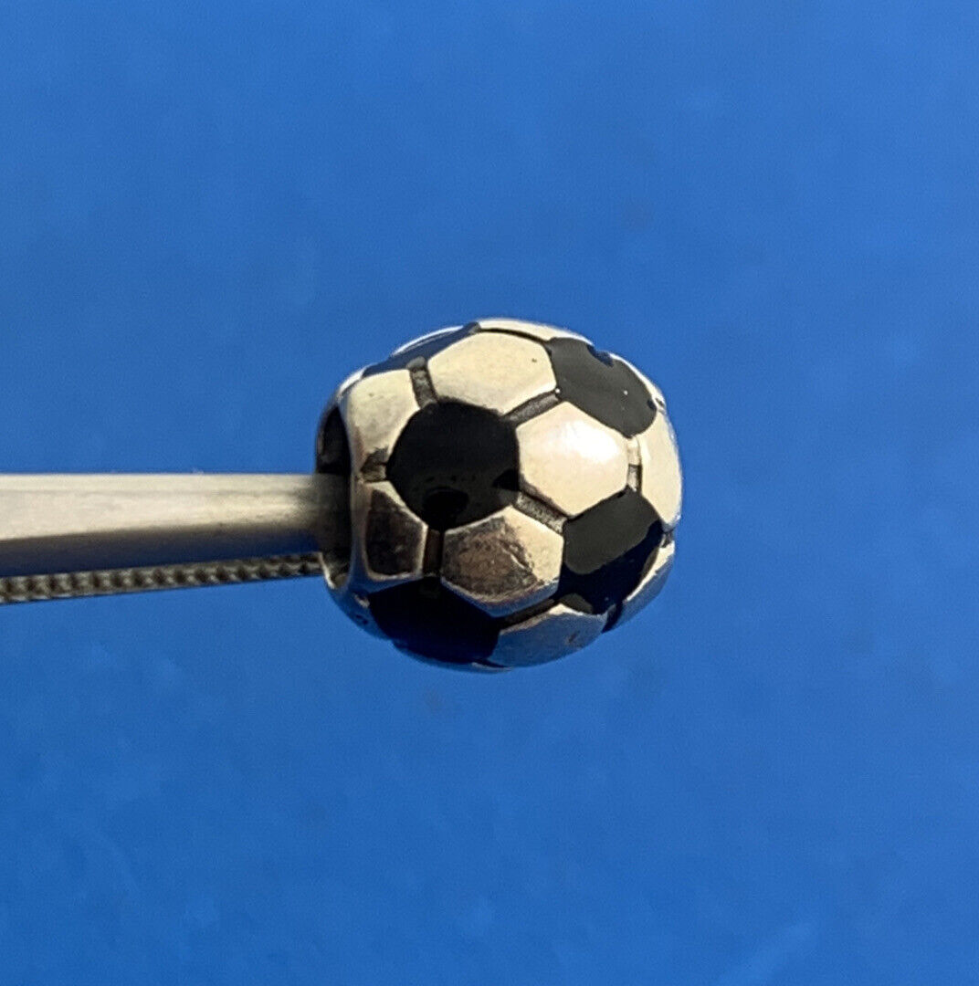 Retired Pandora ALE 925 Sterling Silver Black Enamel Soccer Ball Charm 790406