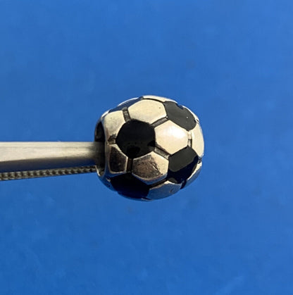 Retired Pandora ALE 925 Sterling Silver Black Enamel Soccer Ball Charm 790406