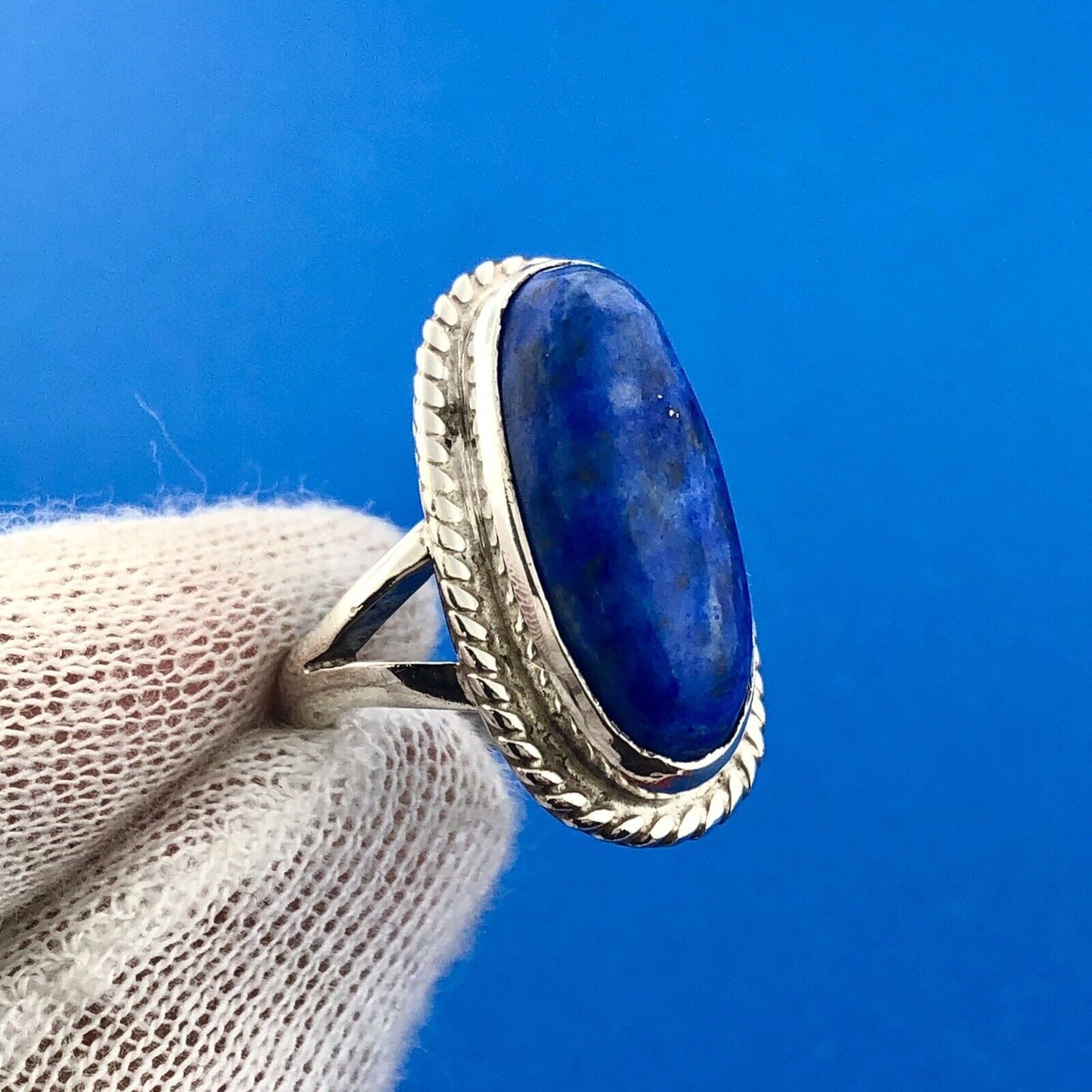 Vintage Estate Sterling Silver 925 Oval Shaped Lapis Lazuli Finger Ring Size 6