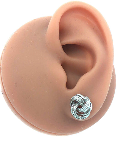 Designer 925 Sterling Silver Round Diamond Knot Stud Earrings