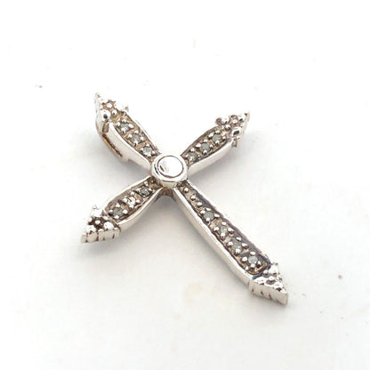 Designer 925 Sterling Silver Round Diamond Textured Cross Pendant