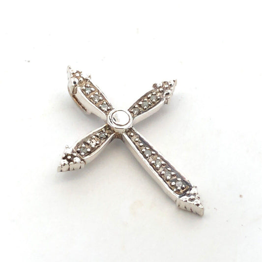 Designer 925 Sterling Silver Round Diamond Textured Cross Pendant