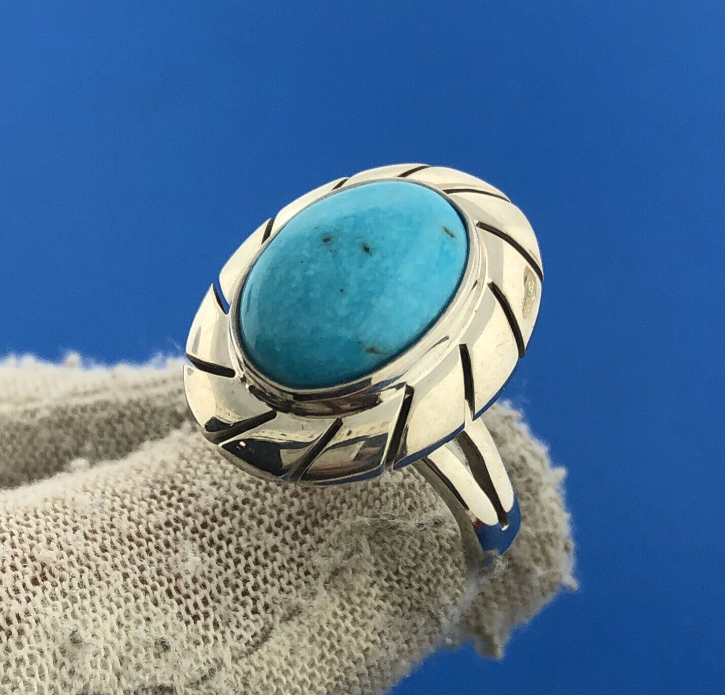 Designer CII Mexico 925 Sterling Silver Oval Turquoise Cabochon Statement Ring