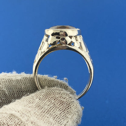 Designer Sterling Silver 925 Oval Smoky Topaz Quartz Statement Cocktail Ring