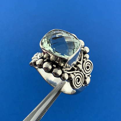 Designer BA Suarti 925 Sterling Silver Cushion Cut Green Amethyst Statement Ring