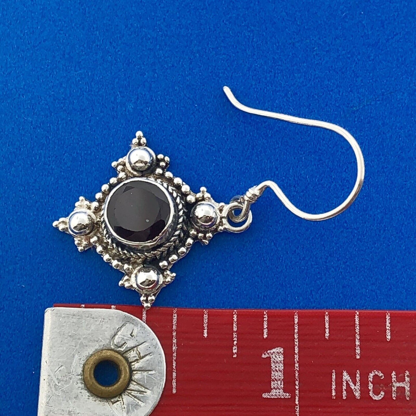 Estate 925 Sterling Silver Garnet Bead Work Artisan January Occasion Earrings