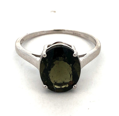 Designer TGGC 925 Sterling Silver Oval Green Tourmaline Solitaire Ring