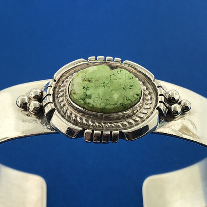 Native American Signed 925 Sterling Silver Rare Green Turquoise Cuff Bracelet