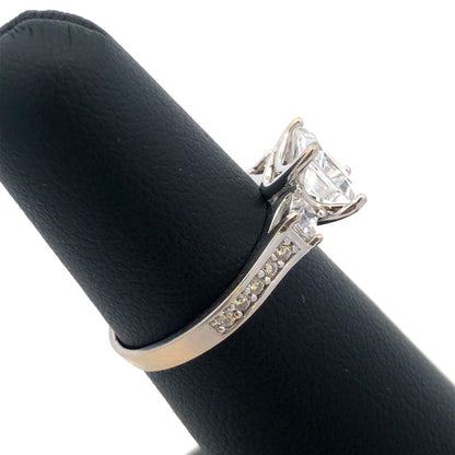 14k White Gold Princess Cut Cubic Zirconia cz Ring with Accents Size 5.75