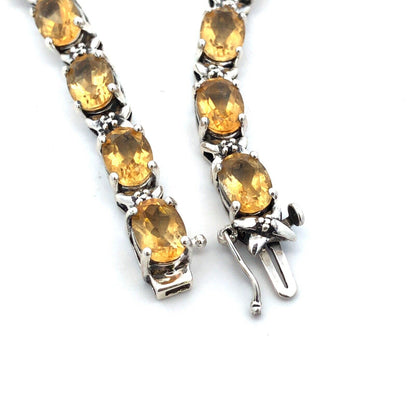 Designer HN 925 Sterling Silver Oval Yellow Citrine Diamond Tennis Bracelet
