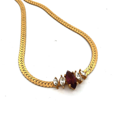 Vintage Christian Dior Gold Tone Purple White Rhinestone Choker Necklace