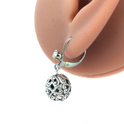 Vintage 925 Sterling Silver Round Cubic Zirconia Ball Dangle Hook Earrings