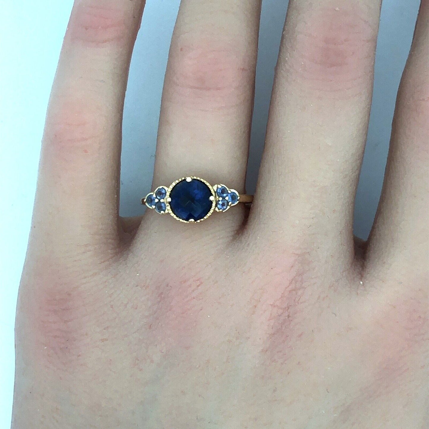 Designer 14K Yellow Gold Round Cushion Cut Tanzanite Ring