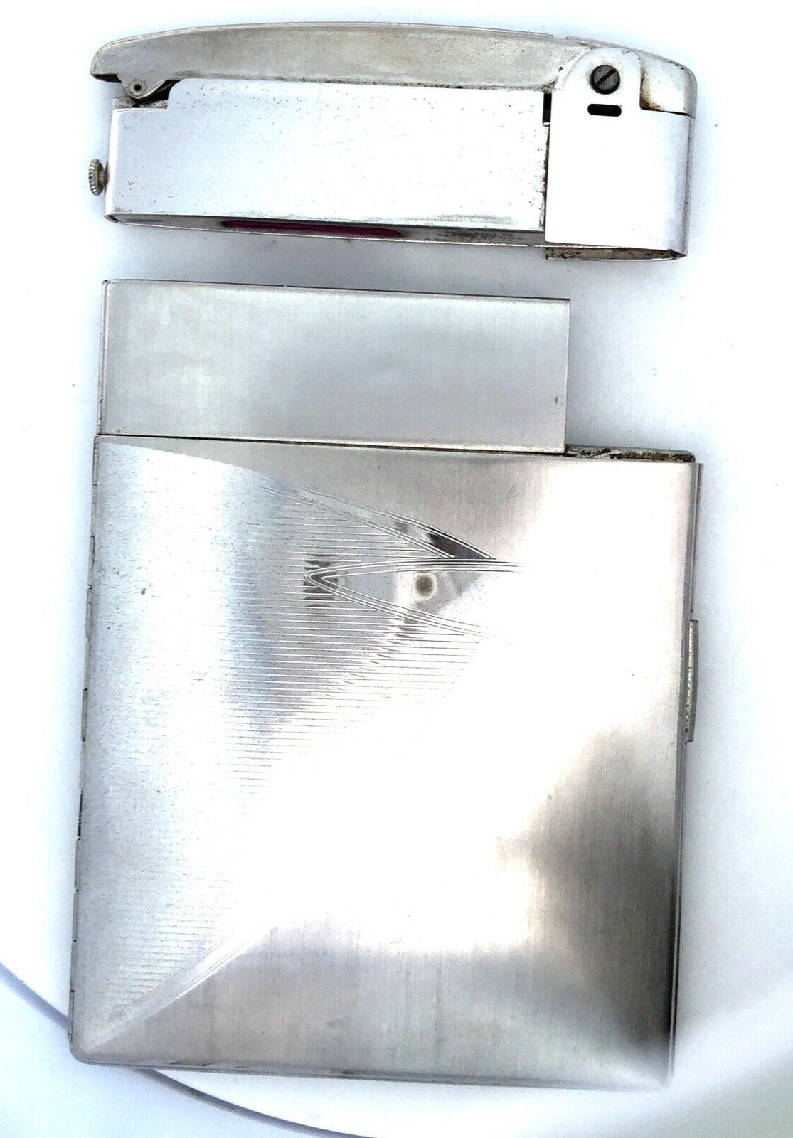 Mid Century Modern Ronson Escort Silver Toned Combo Cigarette Lighter & Case