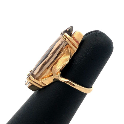 Vintage 14K Yellow Gold Marquise Quartz Statement Finger Cocktail Ring